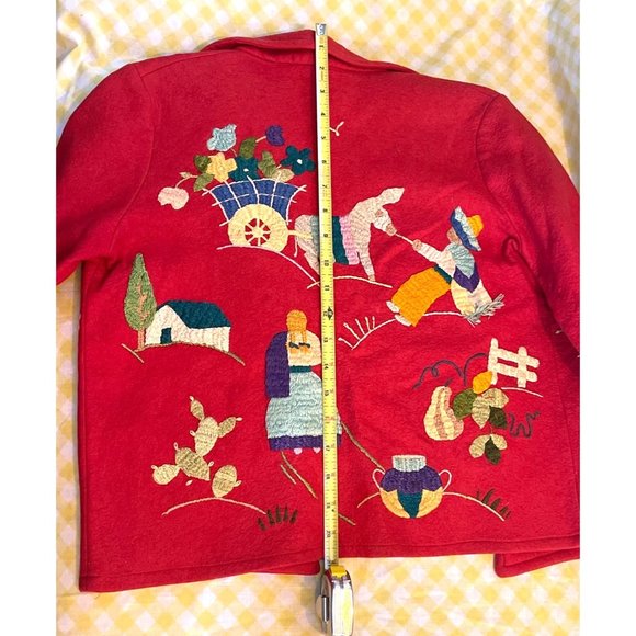 Vintage Handmade Embroidered Sweater Jacket Village Farmer Setting OOAK - Picture 15 of 16